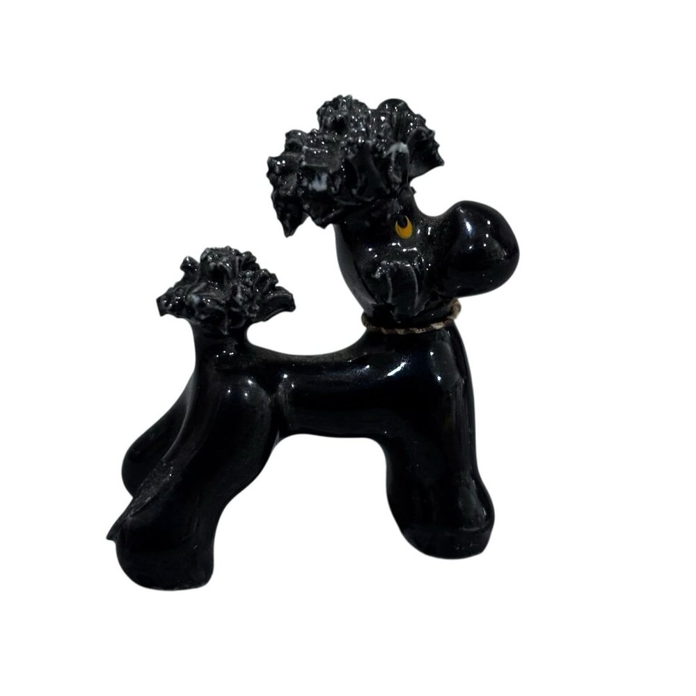 Vintage MCM Black Spaghetti Poodle Dog Figurine Mid Century Mini Tiny Trinket